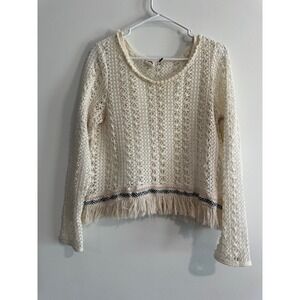 Crochet Festival Layering Akemi + Kin Fringe Sweater Women Large Cream Boho Top